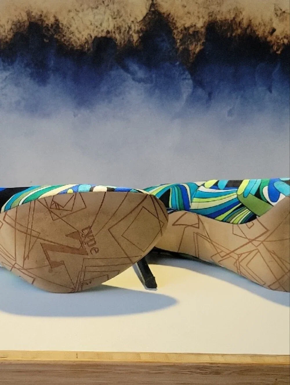 Type Z Blue, Green & Teal Patterned High Heel Pumps